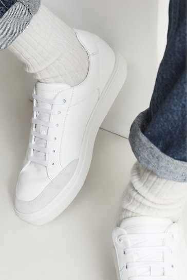 Reiss White Ashley Leather Low Top Trainers