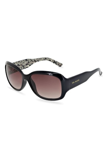 Ted Baker Black Rectangular Womens Sunglasses with Deep Temples