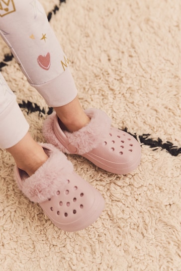 Pink Warm Lined Clog Slippers