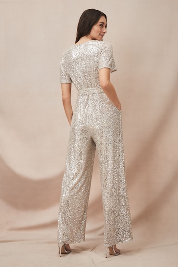 Phase Eight Silver Alessandra Sequin Embellished Jumpsuit
