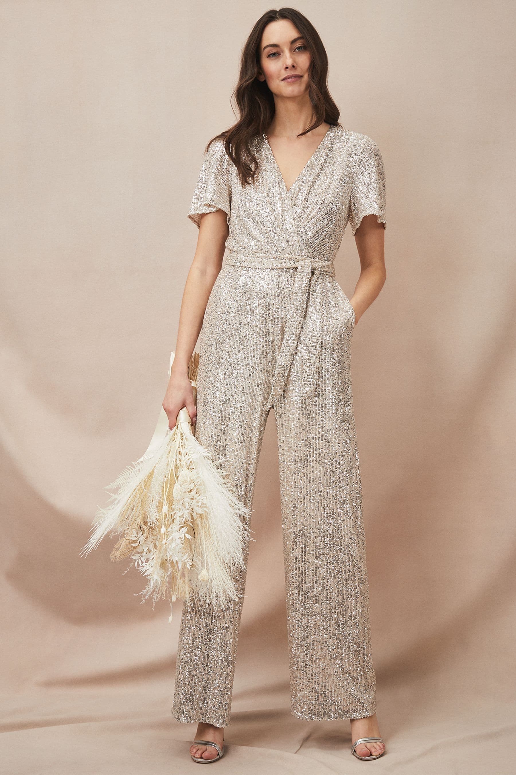 Silver embellished jumpsuit 2025