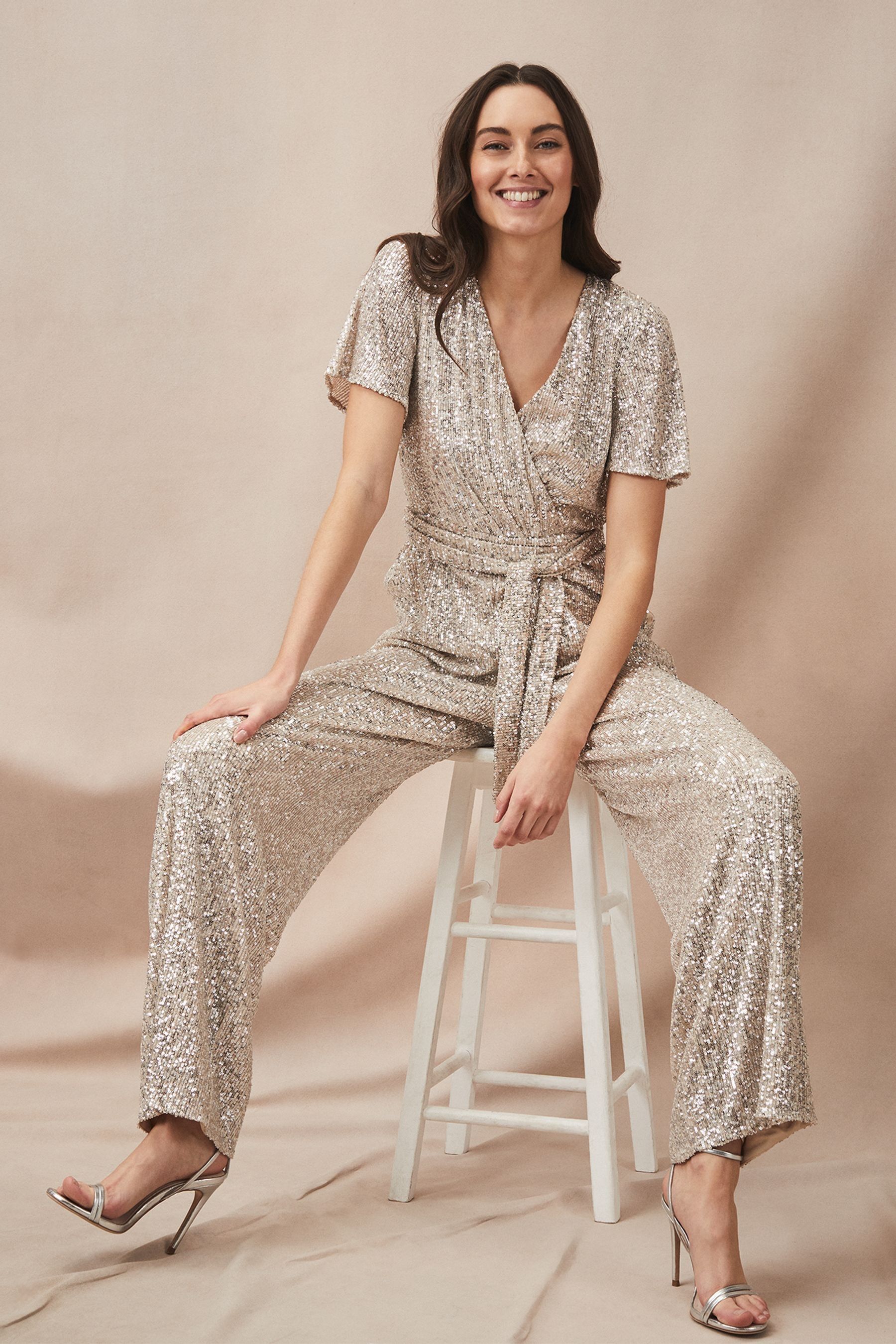 Buy Phase Eight Silver Alessandra Sequin Embellished Jumpsuit from