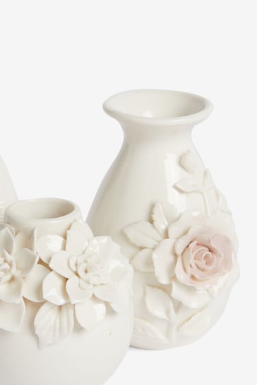 Shabby Chic Set of 3 White Bud Vases