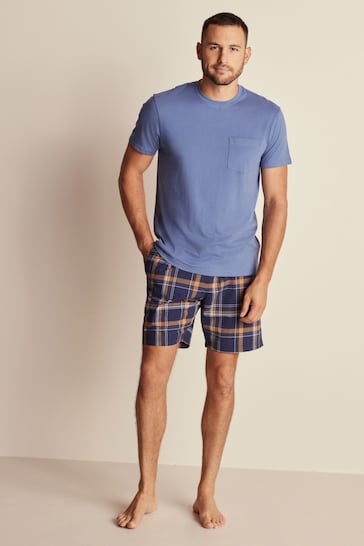 Blue/Navy Check Lightweight Short Pyjamas Set