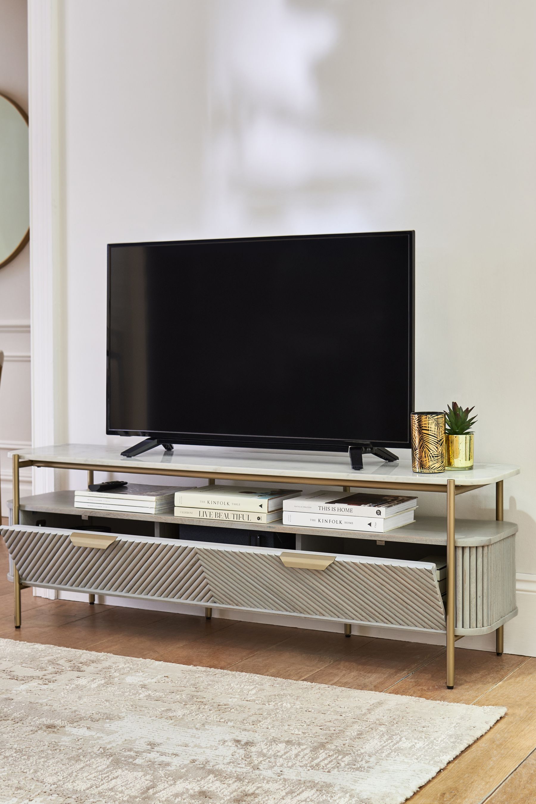 Grey mango cheap wood tv unit