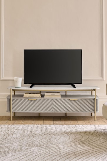 Light Grey Valencia Marble Mango Wood Up to 65 inch, Floating Top TV Unit
