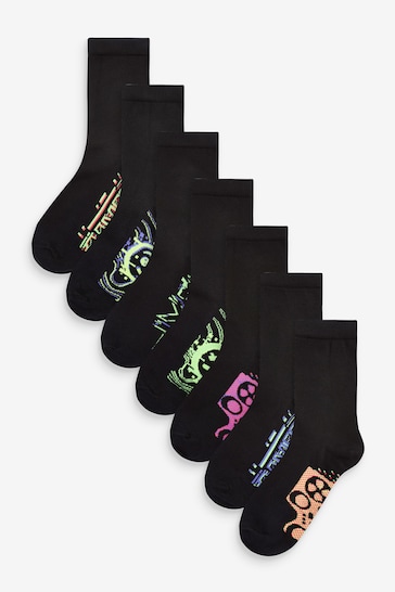 Black 7 Pack Cotton Rich Socks