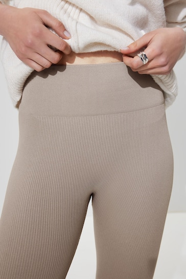 Buy Neutral Ribbed High Waist Leggings from the Next UK online shop