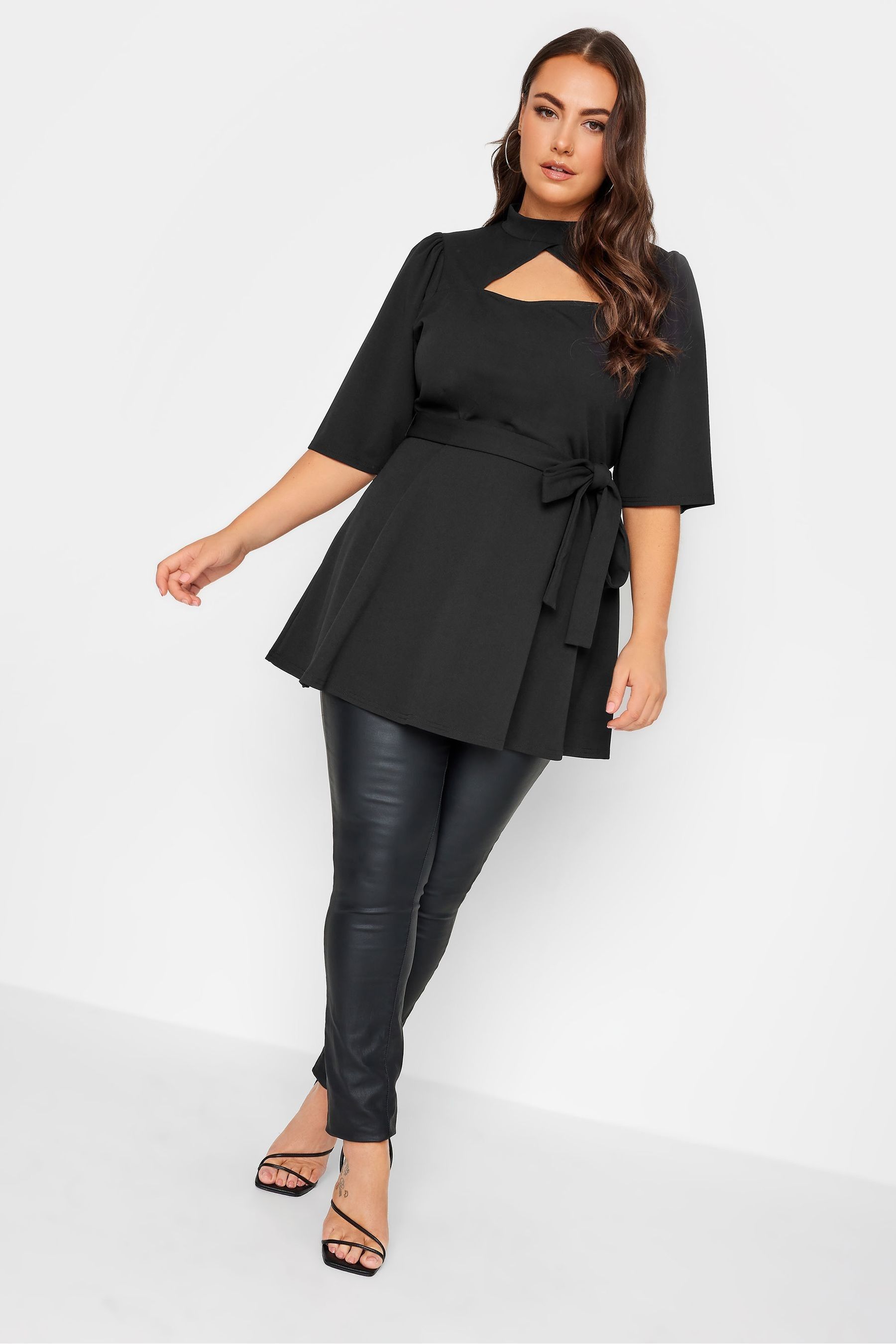 Buy Yours Curve Black London Cut Out Peplum Top from the Next UK
