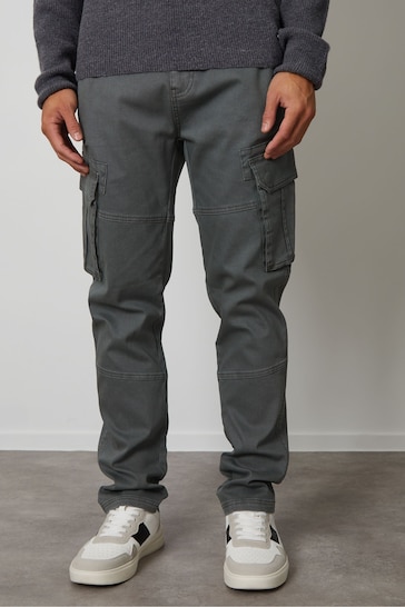 Threadbare Grey Cotton Cargo Pocket Trousers With Stretch