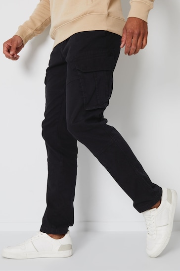 Threadbare Black Cotton Cargo Pocket Trousers With Stretch