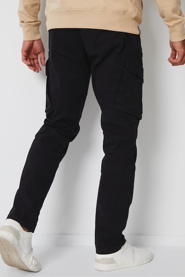 Threadbare Black Cotton Cargo Pocket Trousers With Stretch