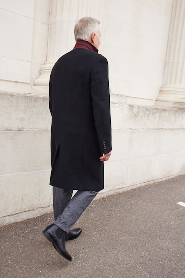 Black Signature Italian Wool Rich Epsom Overcoat With Cashmere