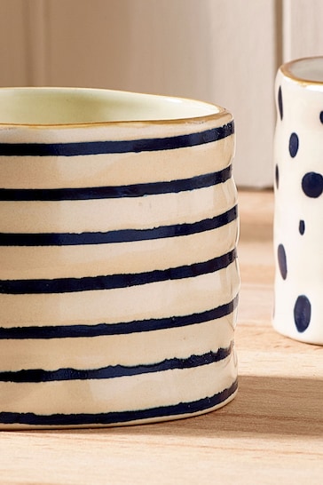 Set of 2 Navy Blue Spot and Stripe Mugs