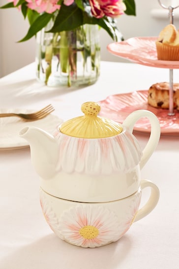 White Floral Teapot and Mug Set