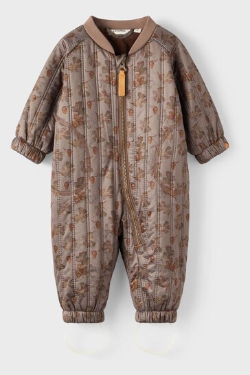 Lil Atelier Baby Unisex Brown Print Quilted Snowsuit