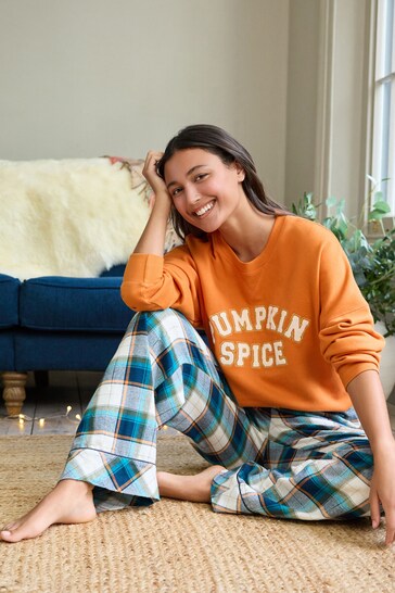 Orange Pumpkin Sweatshirt and Flannel Bottom Pyjamas