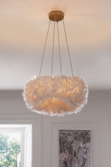 White Lipsy Feather Chandelier Ceiling Light