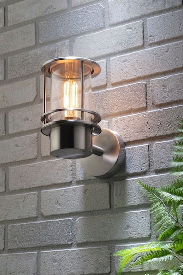 BHS Silver Leonis Miners Style Wall Lantern Outdoor Light