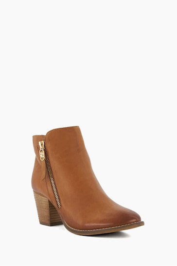 Dune London Brown Wide Fit Paicey Zip-Up Ankle Boots