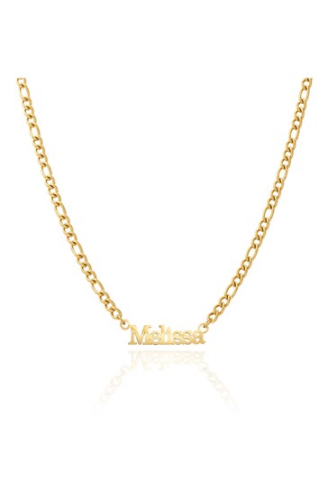 Abbott Lyon Gold Plated Figaro Chain Editorial Personalised Name Necklace