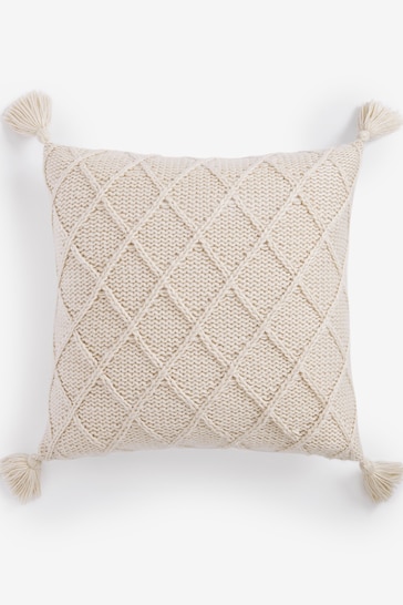 Cream Knitted Tassel Trim 50 x 50 Cushion