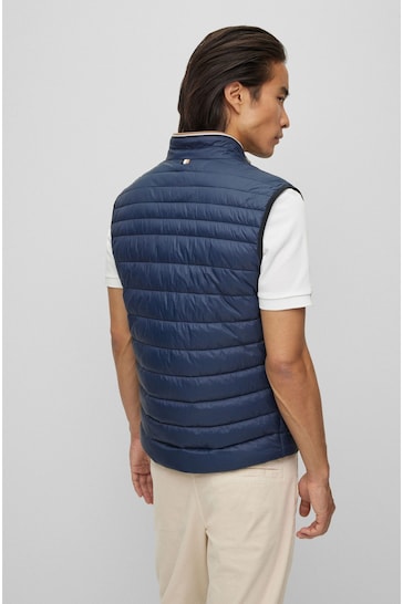 BOSS Blue Water Repellent 3D Tape Logo Padded Quilted Gilet