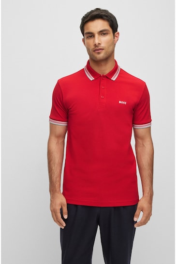 BOSS Red/Grey Tipping Paddy Polo Shirt