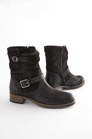 Black Extra Wide Fit Forever Comfort® Leather Slouch Ankle Boots