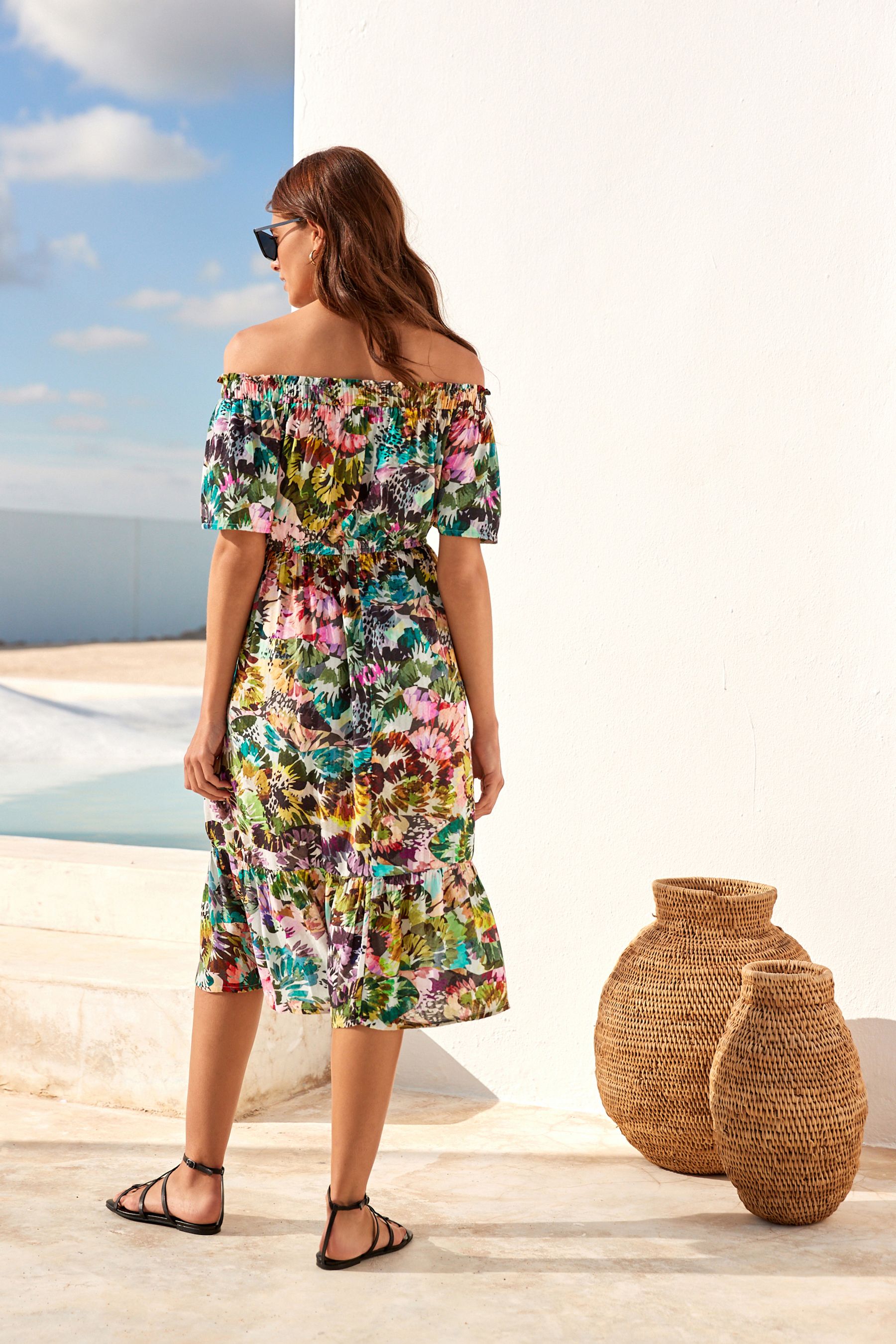 Buy Ditsy Floral Off Shoulder Midi Summer Dress from the Next UK