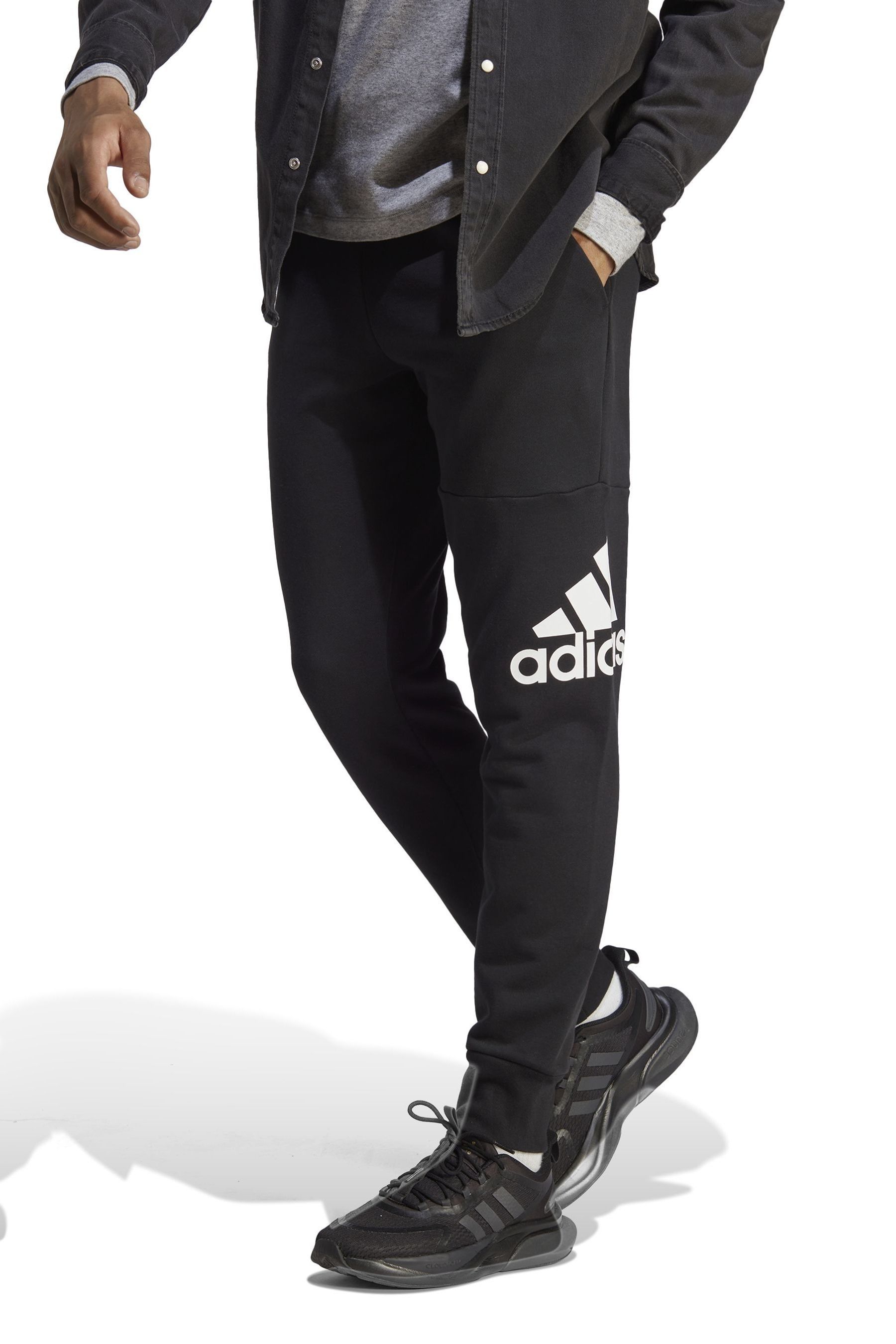 Buy adidas Black Essentials French Terry Tapered Cuff Logo Joggers