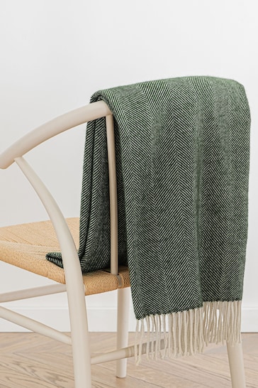 Jasper Conran London Green Lambswool Herringbone Throw