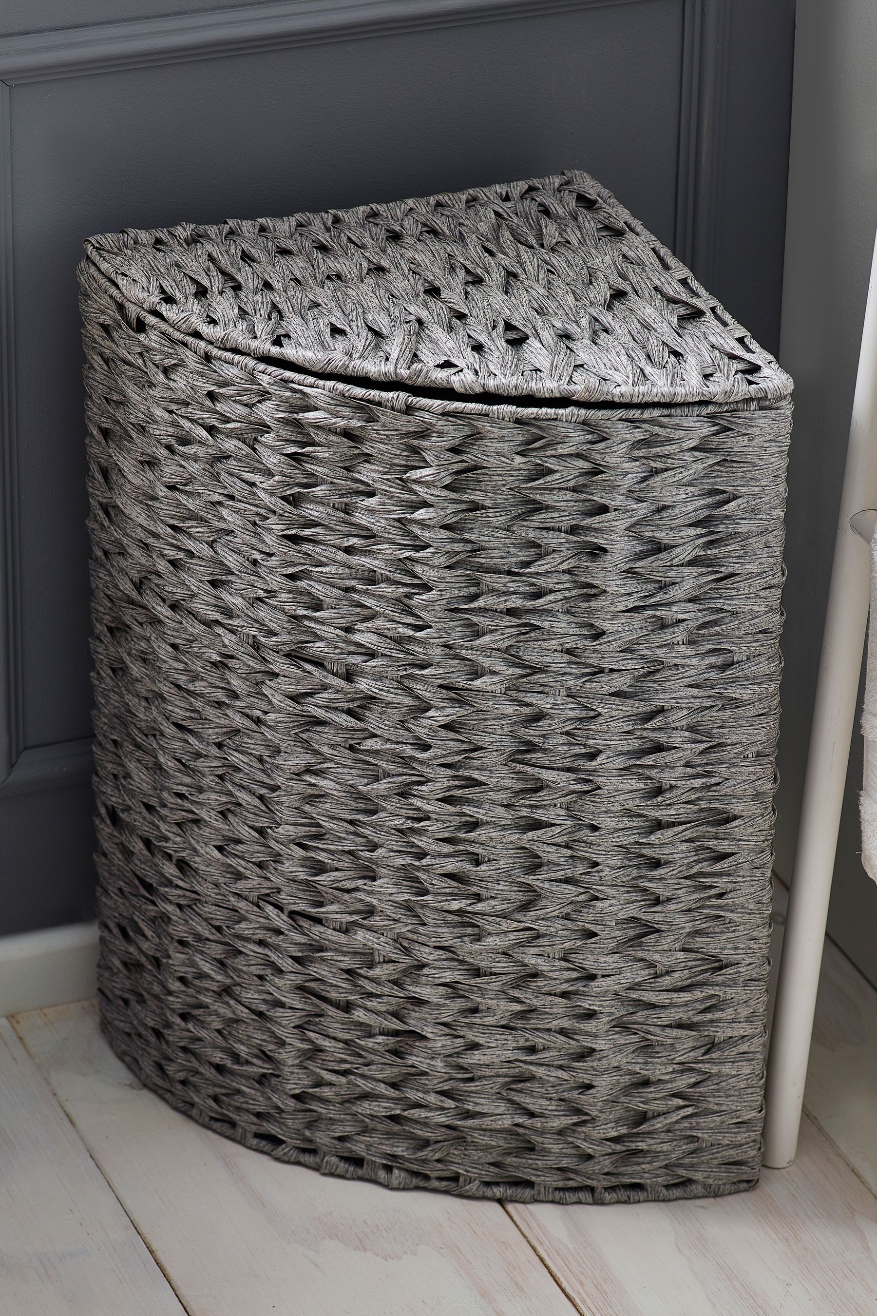 Grey Hepworth Wicker Corner Hamper Laundry