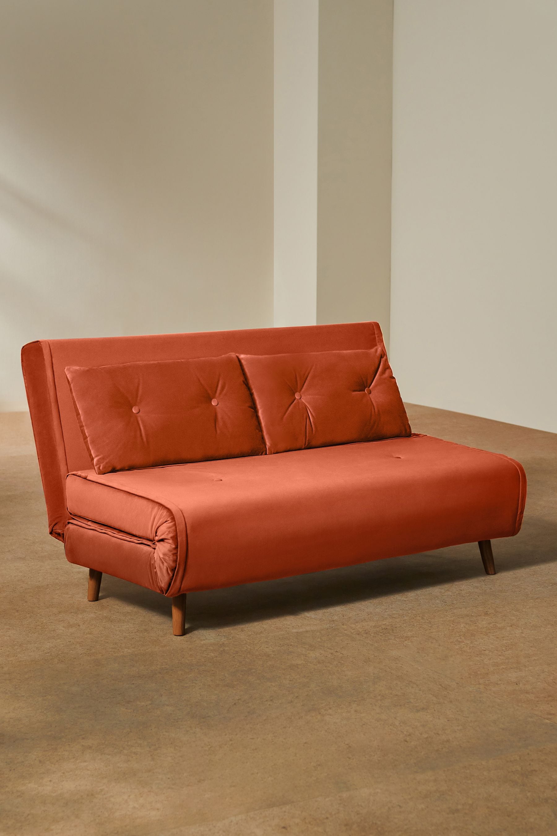 MADE.COM Smooth Velvet Tan Orange Haru Small Sofa Bed