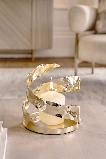 Gold Metal Organic Shaped Hurricane Candle Holder