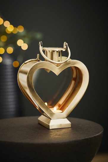 Gold Mini Metal Heart Lantern Candle Holder