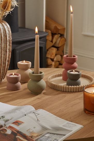 Set of 5 Multi Skandi Textured Tealight and Taper Candle Holders