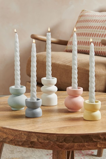 Set of 5 Multi Pastel Textured Tealight and Taper Candle Holders