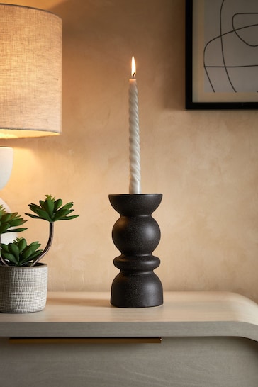 Black Ceramic Pillar and Taper Candle Holder