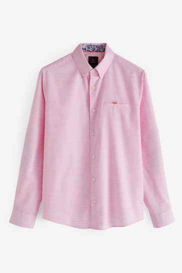 Pink Textured Trimmed Long Sleeve Shirt