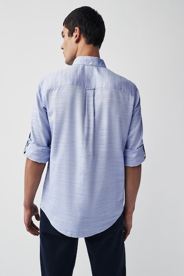 Blue Textured Trimmed Long Sleeve Shirt