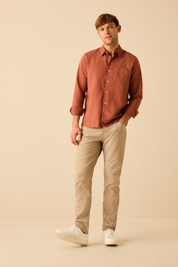 Brown Linen Blend Long Sleeve Shirt