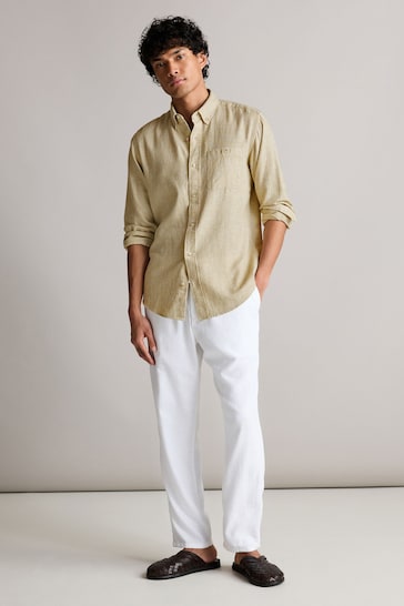 Natural Standard Collar Linen Blend Long Sleeve Shirt