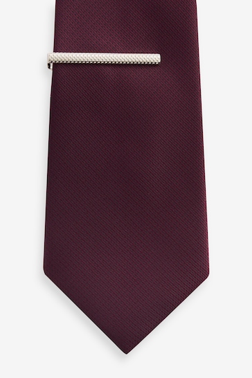 Pink/Burgundy Red Textured Tie With Tie Clip 2 Pack