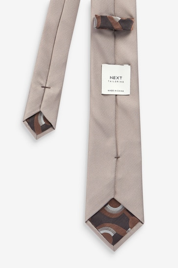 Neutral Brown Slim Tie And Pocket Square Set
