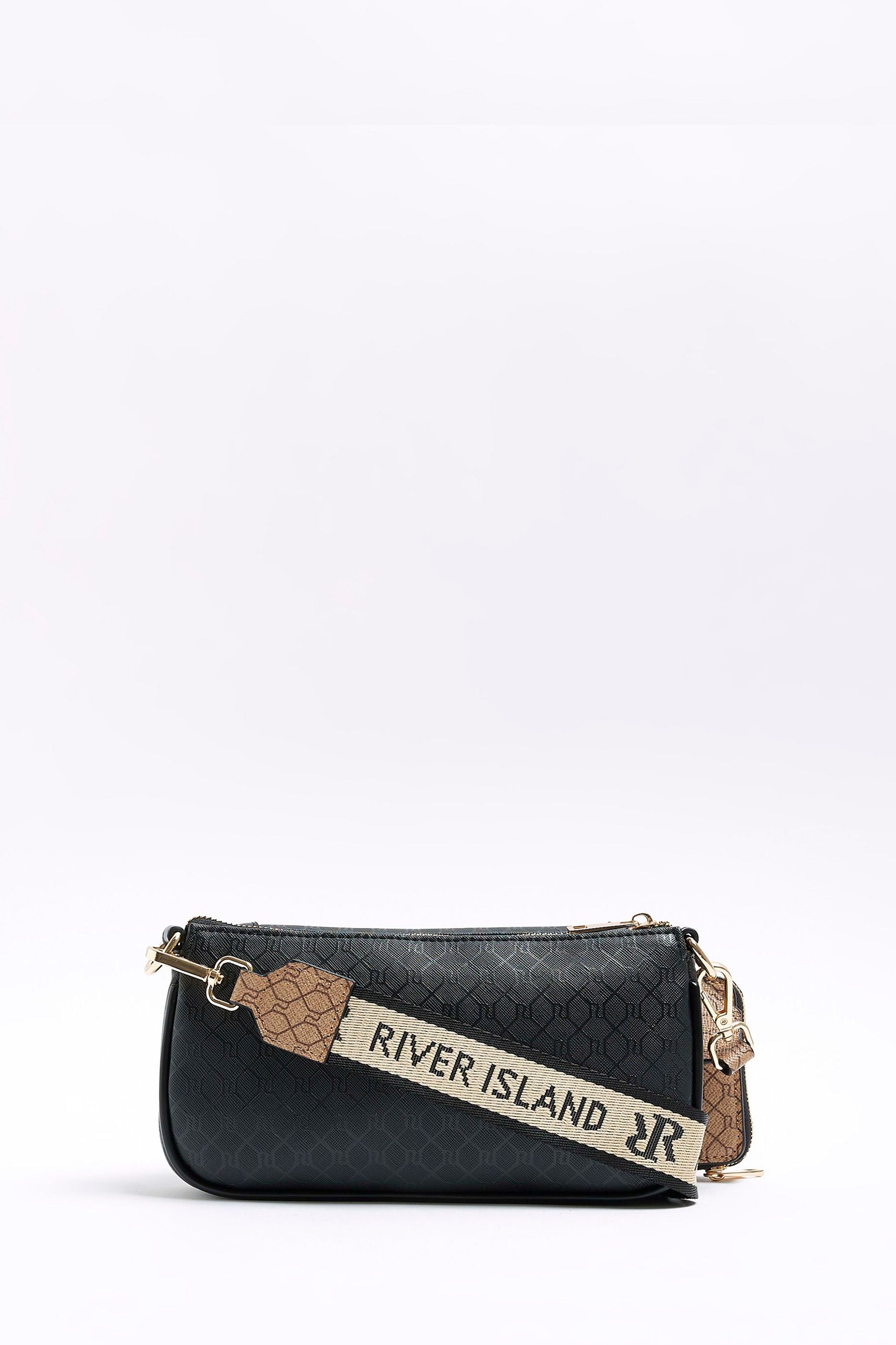 River island black clearance double pocket messenger bag