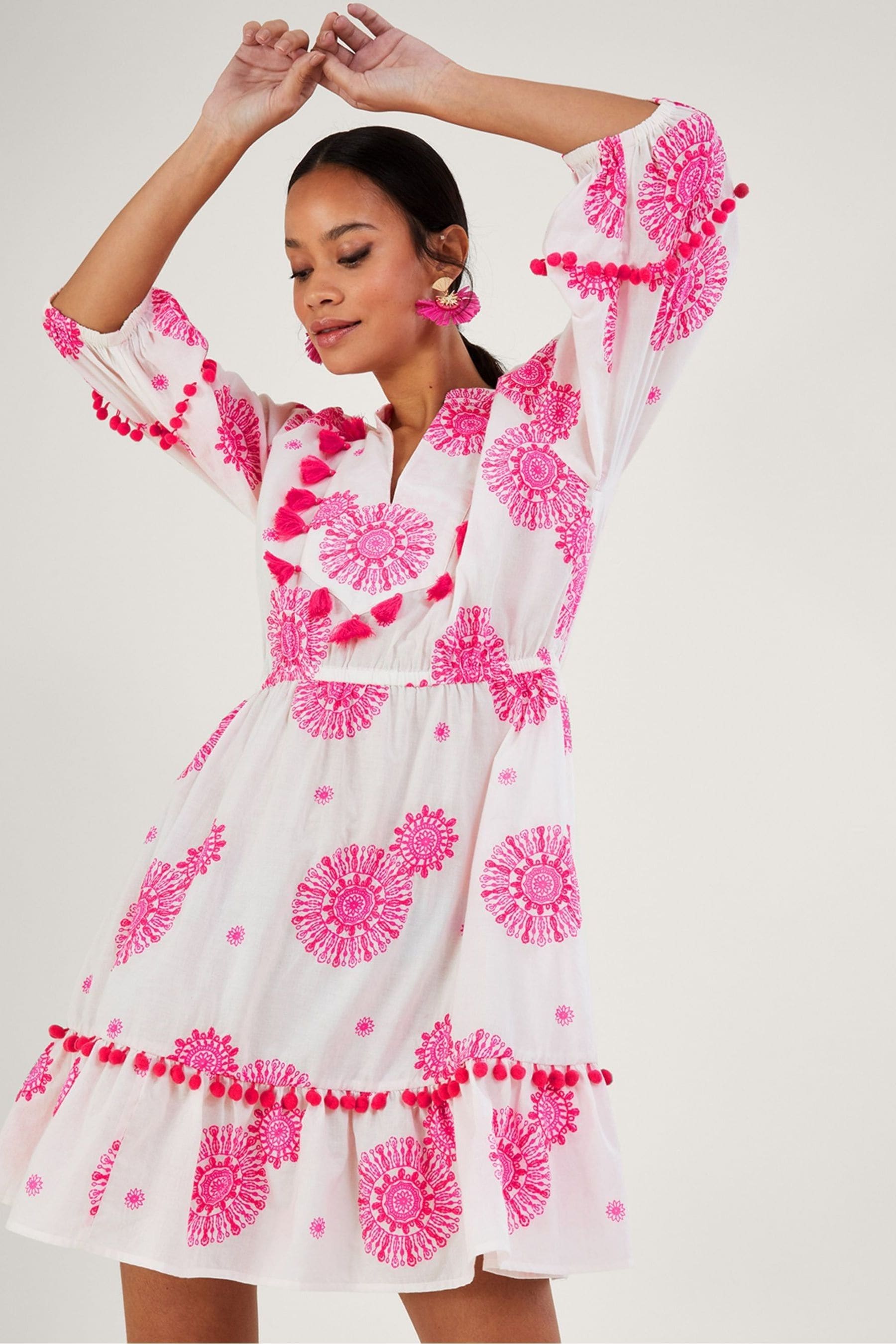 White tasseled embroidered midi store dress