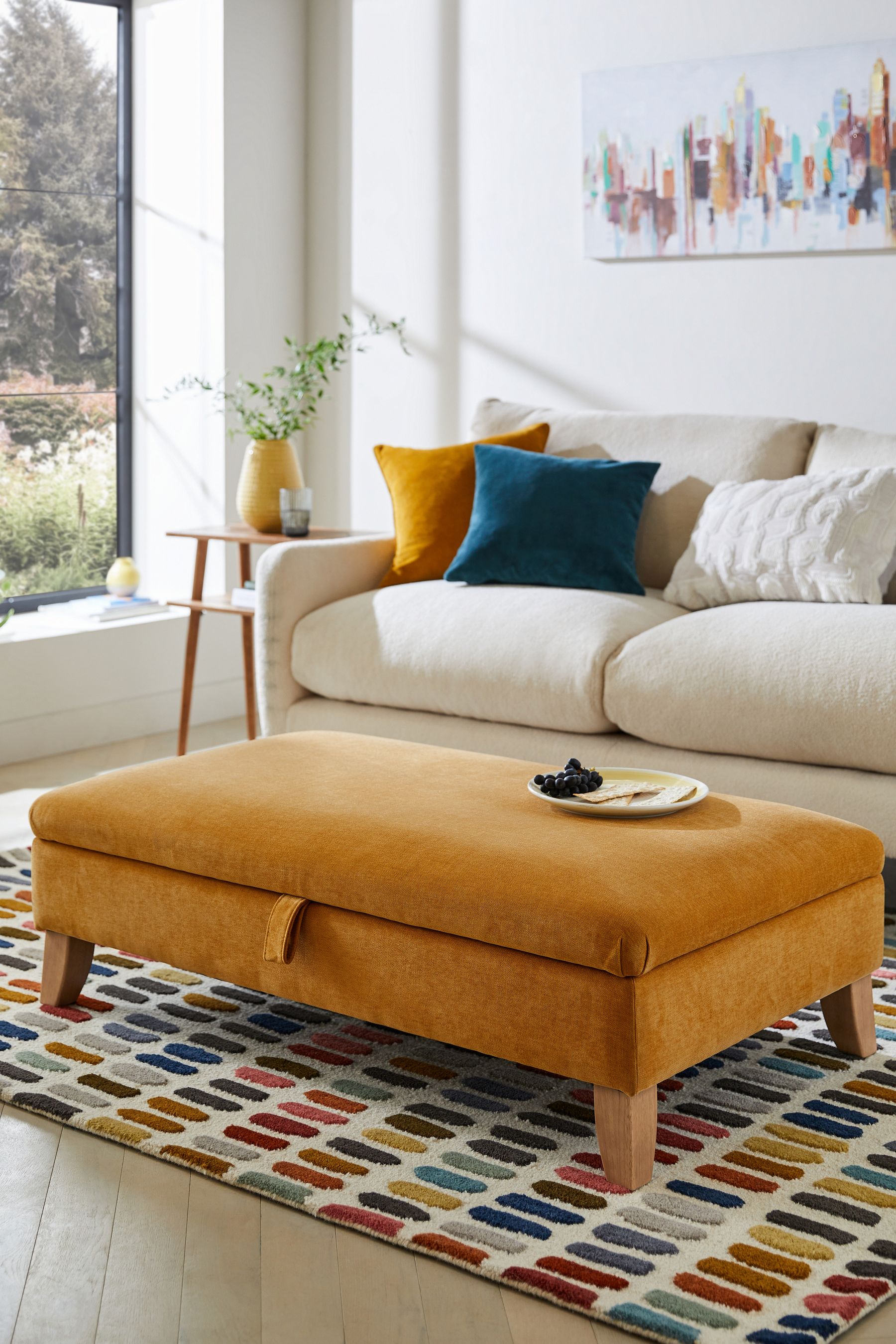 Buy Fine Chenille Ochre Yellow Large with Storage Stools