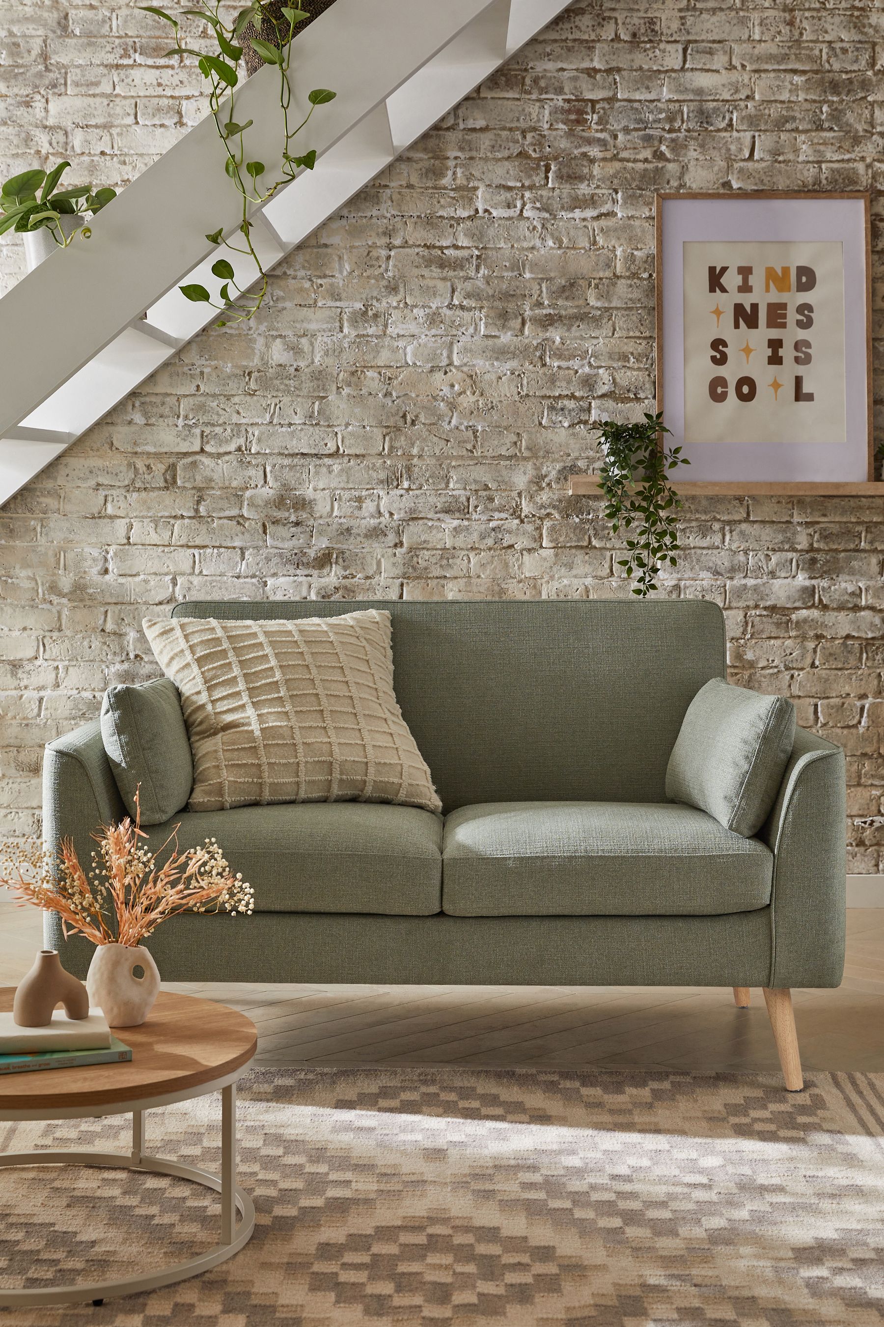 Soft Linen Look Sage Green Mila Compact 2 Seater Sofa In A Box