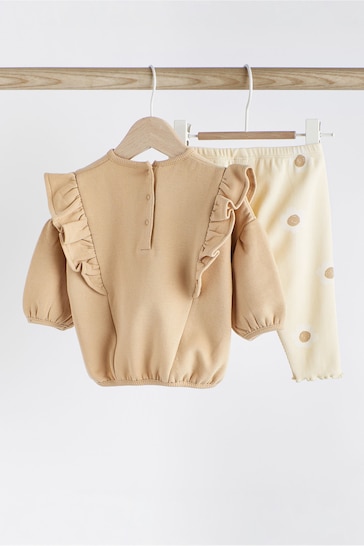 Beige Floral Baby Cosy Sweater And Leggings 2 Piece Set